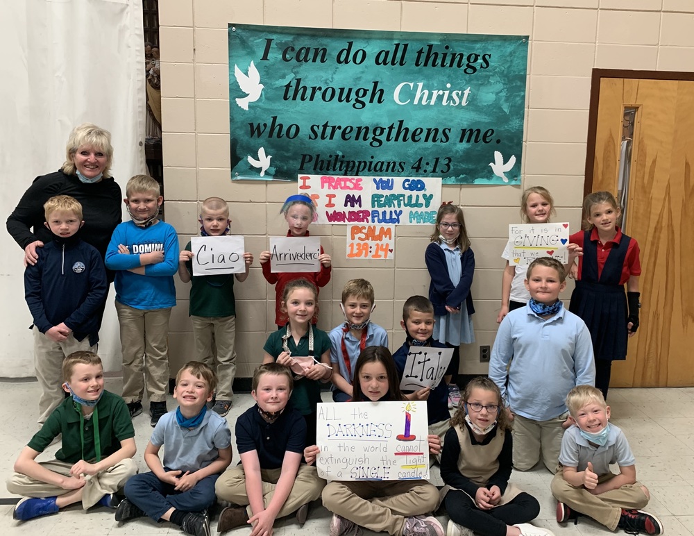 During the month of April, our first-grade class along with their teacher, Mrs. Molly Stroot, have been leading our daily morning meetings and teaching our entire school about the gentleness of St. Francis of Assisi.